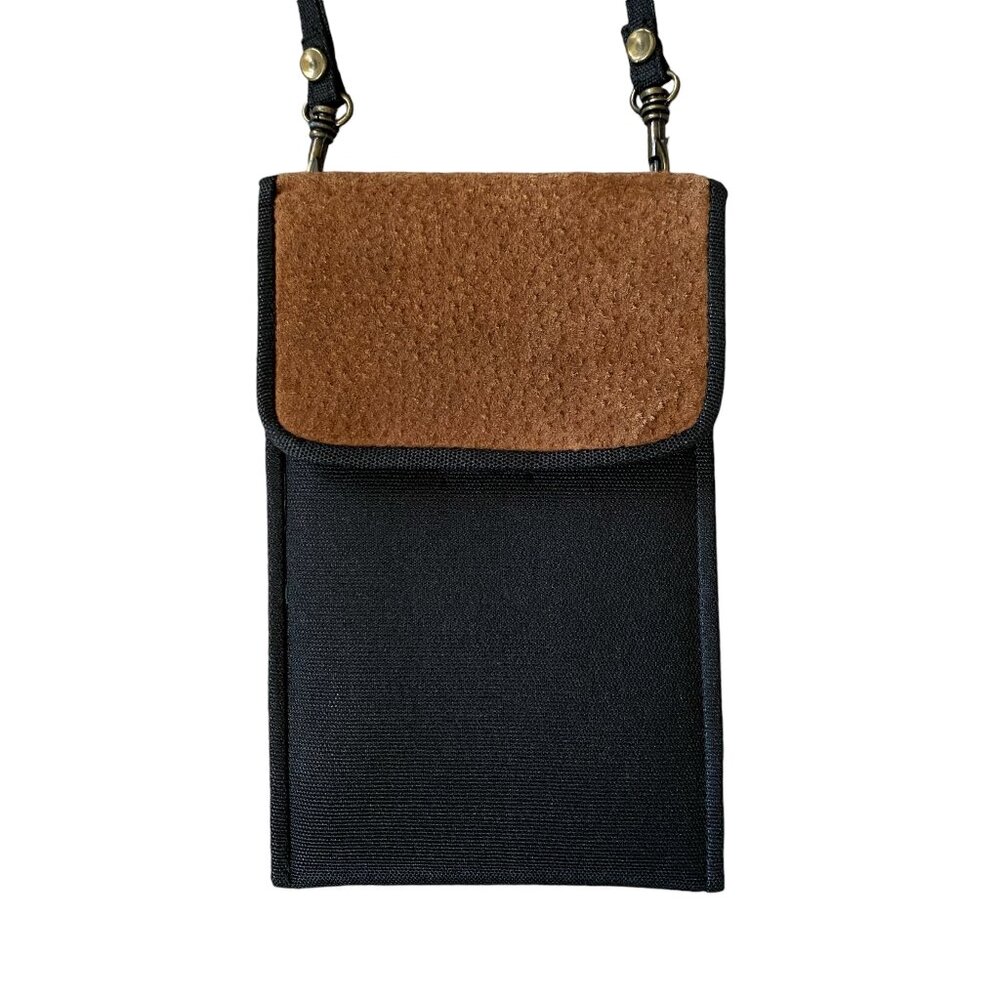 Black and camel folded crossbody bag wallet pouch card holder velcro closure